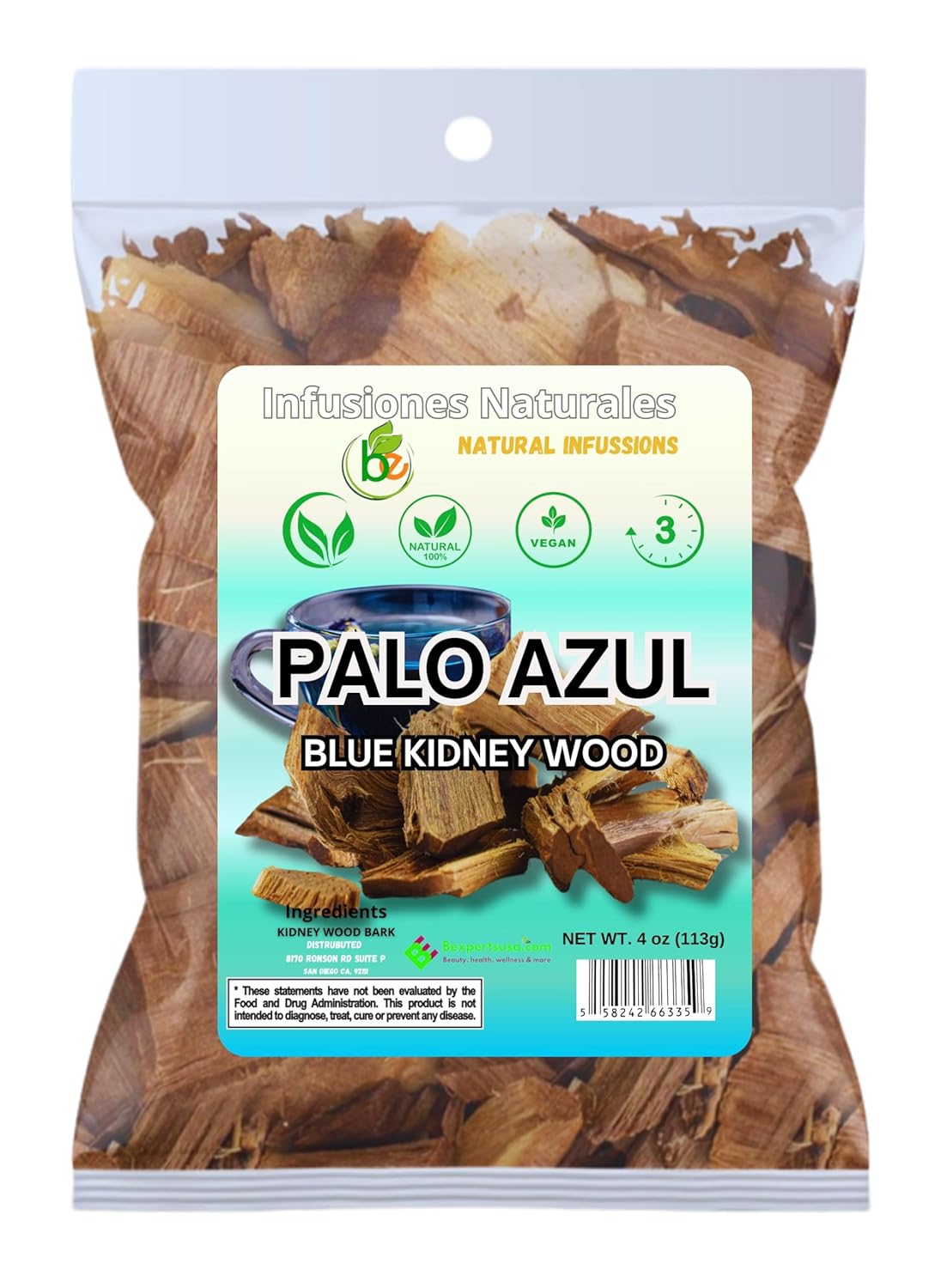 Palo Azul 4oz (141.g) Herbal Tea | Kidneywood (Blue Stick) Te Herbal | Makes 40+ Cups | Wildcrafted Kidney Wood Tea | All Natural Tea, non-GMO