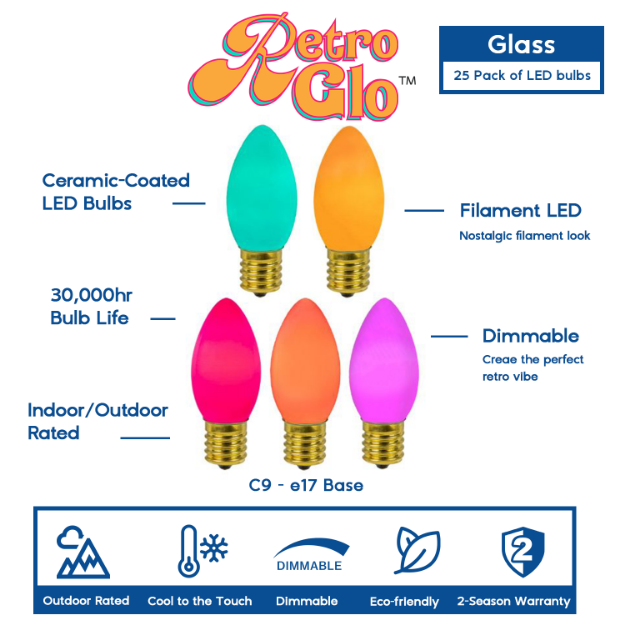 Novelty Lights Blue C9 LED RetroGlo Christmas Replacement Bulbs 25 Pack