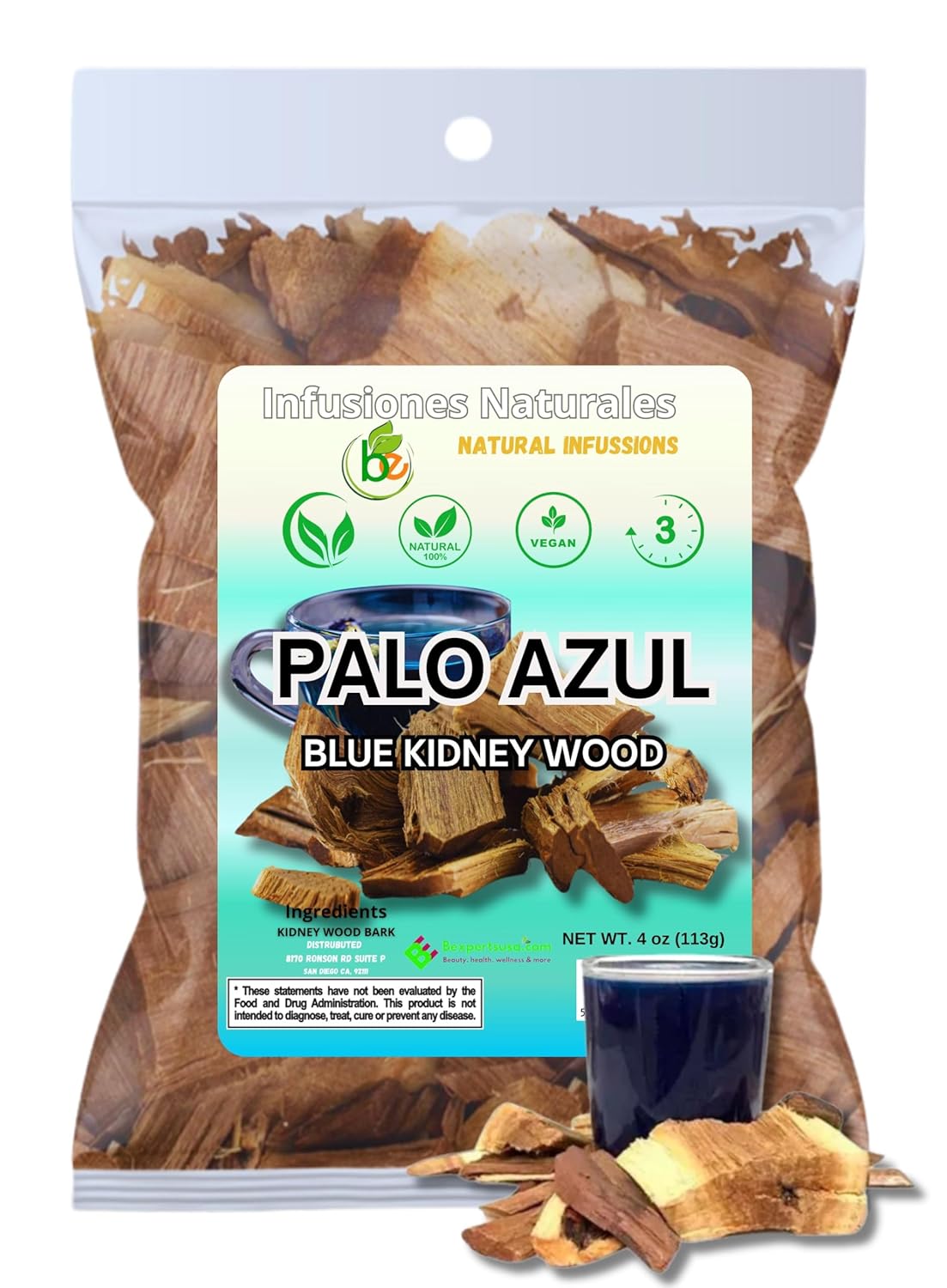 Palo Azul 4oz (141.g) Herbal Tea | Kidneywood (Blue Stick) Te Herbal | Makes 40+ Cups | Wildcrafted Kidney Wood Tea | All Natural Tea, non-GMO