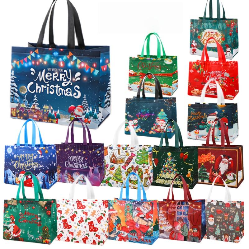 16/32Pcs Christmas Bags 16 Festive Styles Reusable Holiday Tote Bags for Gifts Party Favors Premium Non-Woven Fabric Versatile Christmas Decorations Wedding Souvenirs Large Capacity Festive Designs