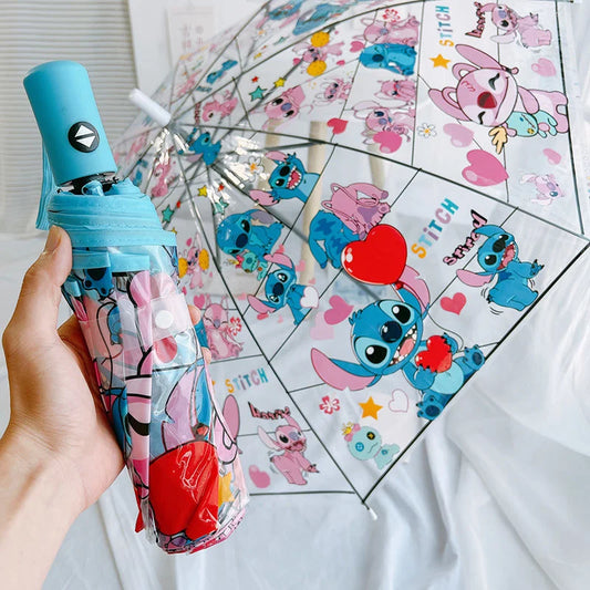 2025 NEW Stitch Angel cute couple transparent umbrella, sun and rain protection