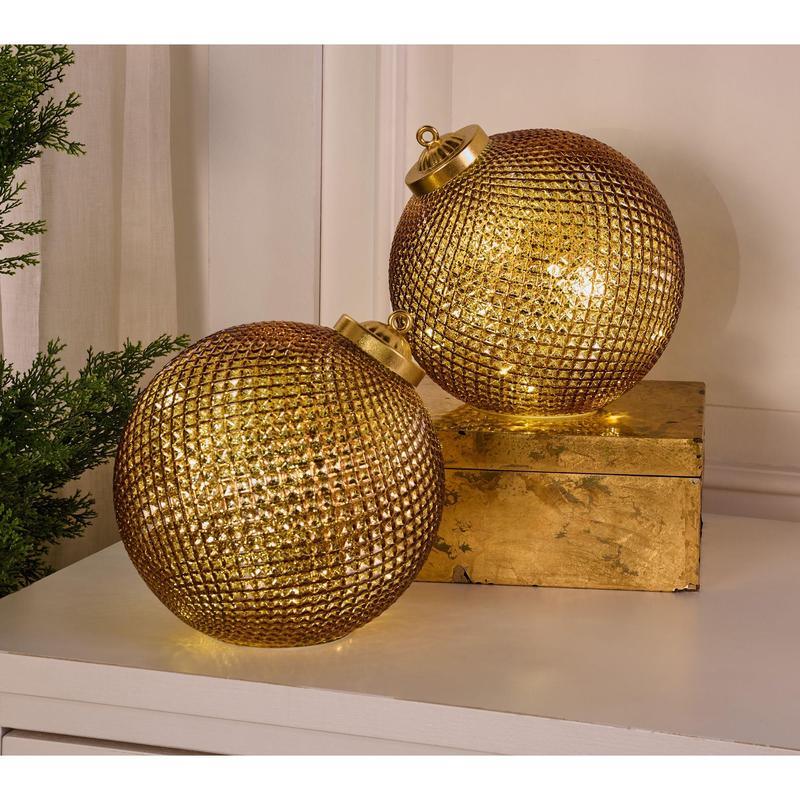🎅Set of (2) 6" Diamond Glass Tabletop Ornaments by Valerie🔔🎁