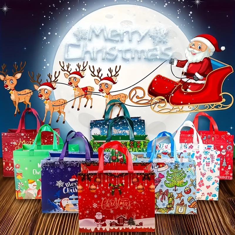 16/32Pcs Christmas Bags 16 Festive Styles Reusable Holiday Tote Bags for Gifts Party Favors Premium Non-Woven Fabric Versatile Christmas Decorations Wedding Souvenirs Large Capacity Festive Designs
