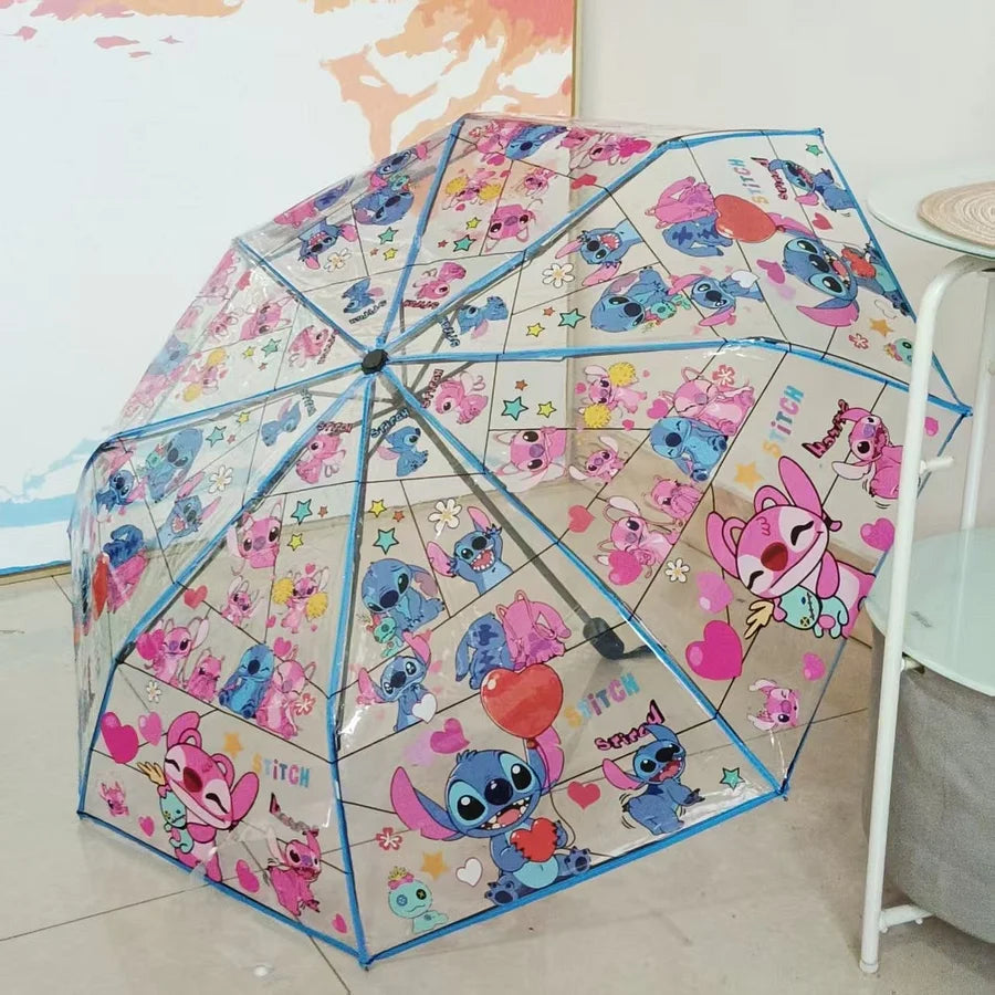 2025 NEW Stitch Angel cute couple transparent umbrella, sun and rain protection