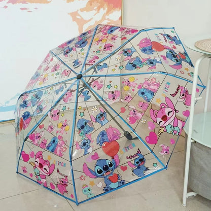 2025 NEW Stitch Angel cute couple transparent umbrella, sun and rain protection