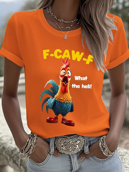 Women's Funny F-Caw-F Chicken What The Heli! Print T-shirt