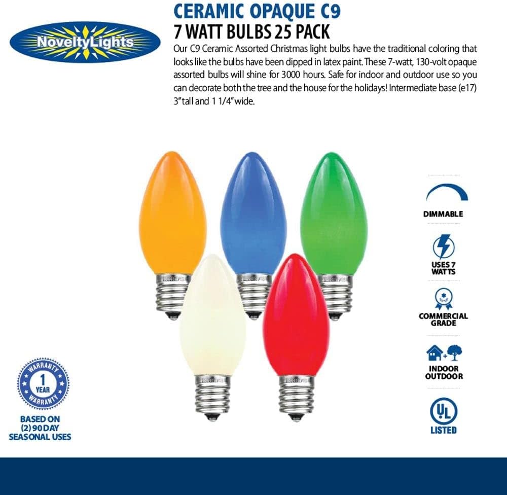 Novelty Lights Blue C9 LED RetroGlo Christmas Replacement Bulbs 25 Pack