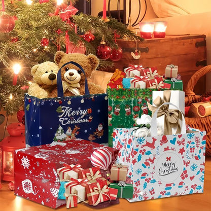 16/32Pcs Christmas Bags 16 Festive Styles Reusable Holiday Tote Bags for Gifts Party Favors Premium Non-Woven Fabric Versatile Christmas Decorations Wedding Souvenirs Large Capacity Festive Designs