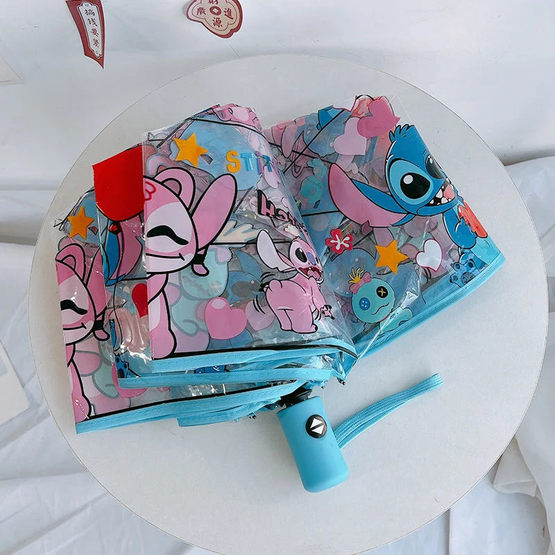 2025 NEW Stitch Angel cute couple transparent umbrella, sun and rain protection