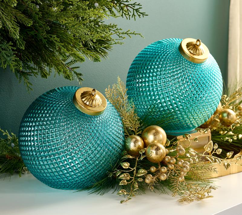 🎅Set of (2) 6" Diamond Glass Tabletop Ornaments by Valerie🔔🎁