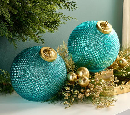 🎅Set of (2) 6" Diamond Glass Tabletop Ornaments by Valerie🔔🎁