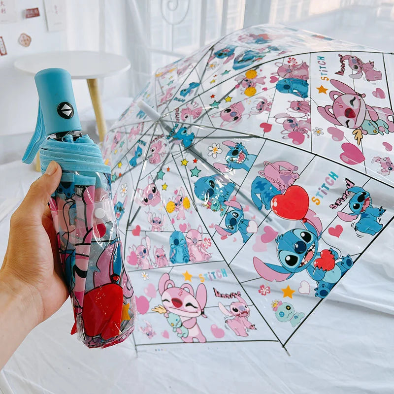 2025 NEW Stitch Angel cute couple transparent umbrella, sun and rain protection