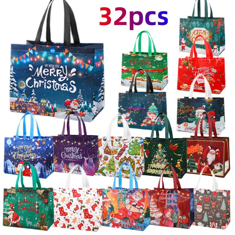 16/32Pcs Christmas Bags 16 Festive Styles Reusable Holiday Tote Bags for Gifts Party Favors Premium Non-Woven Fabric Versatile Christmas Decorations Wedding Souvenirs Large Capacity Festive Designs