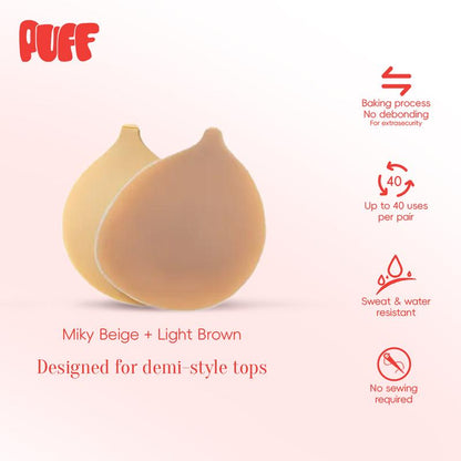 Puff #1 Push-up Sticky Bra – Waterproof & Sweat-proof, Portable, Reusable, Washable, Essential for Travel Women's Wear with Storage Board & Replaceable Adhesive Pads