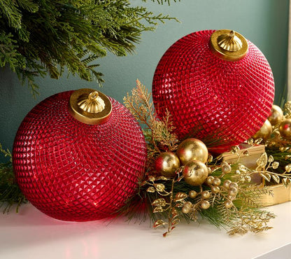 🎅Set of (2) 6" Diamond Glass Tabletop Ornaments by Valerie🔔🎁