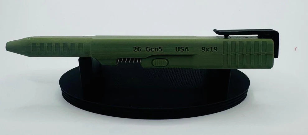 Glock-Inspired Green G2 Pilot Pen – 3D Printed Novelty Handgun-Themed Pen with Functional Ink Refill, Unique Gift for Tactical Gear Fans