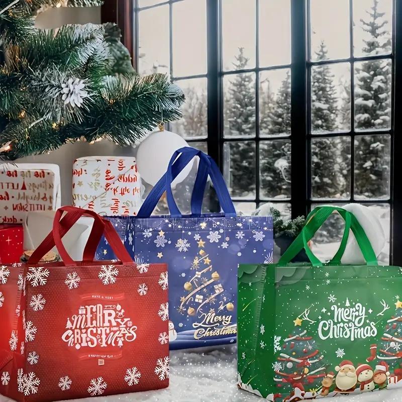 16/32Pcs Christmas Bags 16 Festive Styles Reusable Holiday Tote Bags for Gifts Party Favors Premium Non-Woven Fabric Versatile Christmas Decorations Wedding Souvenirs Large Capacity Festive Designs