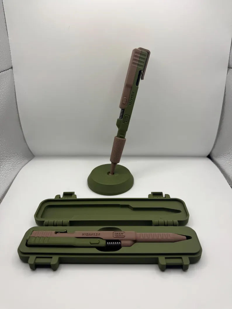 Glock-Inspired Green G2 Pilot Pen – 3D Printed Novelty Handgun-Themed Pen with Functional Ink Refill, Unique Gift for Tactical Gear Fans