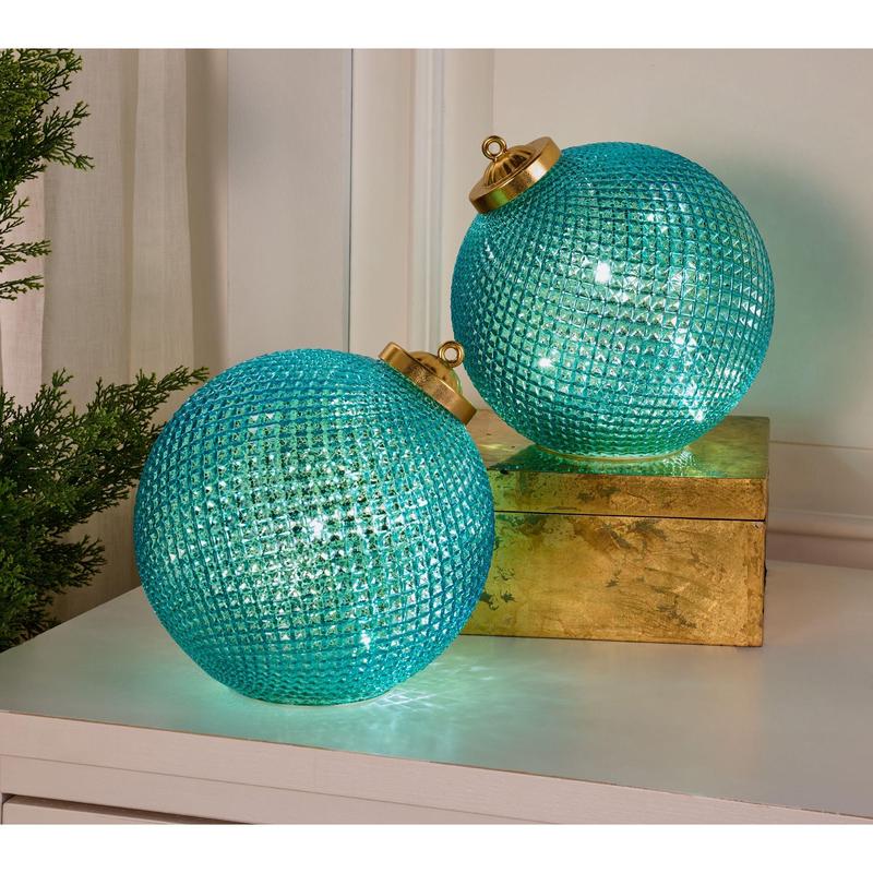 🎅Set of (2) 6" Diamond Glass Tabletop Ornaments by Valerie🔔🎁