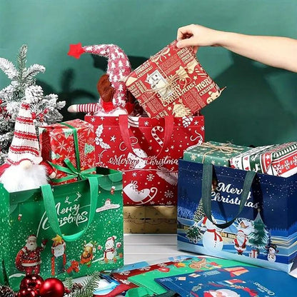 16/32Pcs Christmas Bags 16 Festive Styles Reusable Holiday Tote Bags for Gifts Party Favors Premium Non-Woven Fabric Versatile Christmas Decorations Wedding Souvenirs Large Capacity Festive Designs