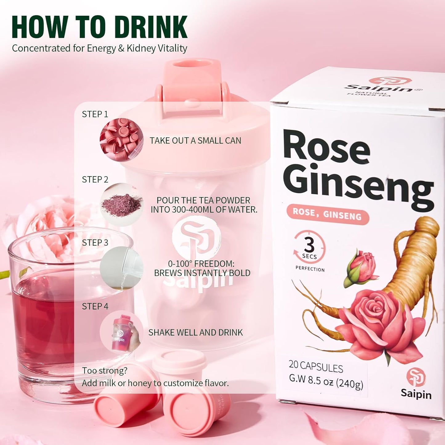 Ginseng Rose Tea – Instant Herbal Kidney Tea for Energy & Beauty