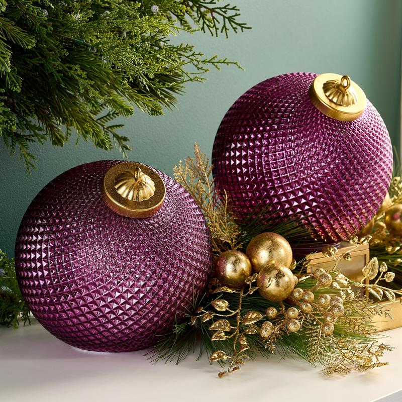 🎅Set of (2) 6" Diamond Glass Tabletop Ornaments by Valerie🔔🎁