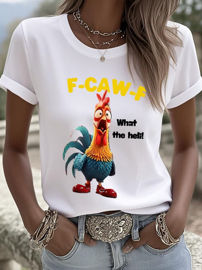 Women's Funny F-Caw-F Chicken What The Heli! Print T-shirt