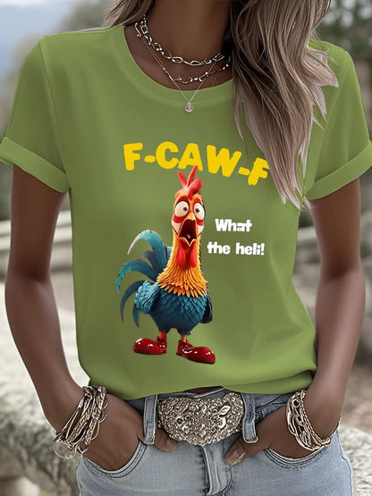 Women's Funny F-Caw-F Chicken What The Heli! Print T-shirt