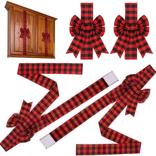 Red Christmas Cabinet Ribbons Bows Large Red Bow Christmas Door Kitchen Cabinet Ribbon Bows Locker for Xmas Holidays Party Decorations Supplies